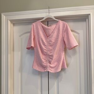 🌸 Boden Seersucker Rose Pink Stripe Top – Size 12